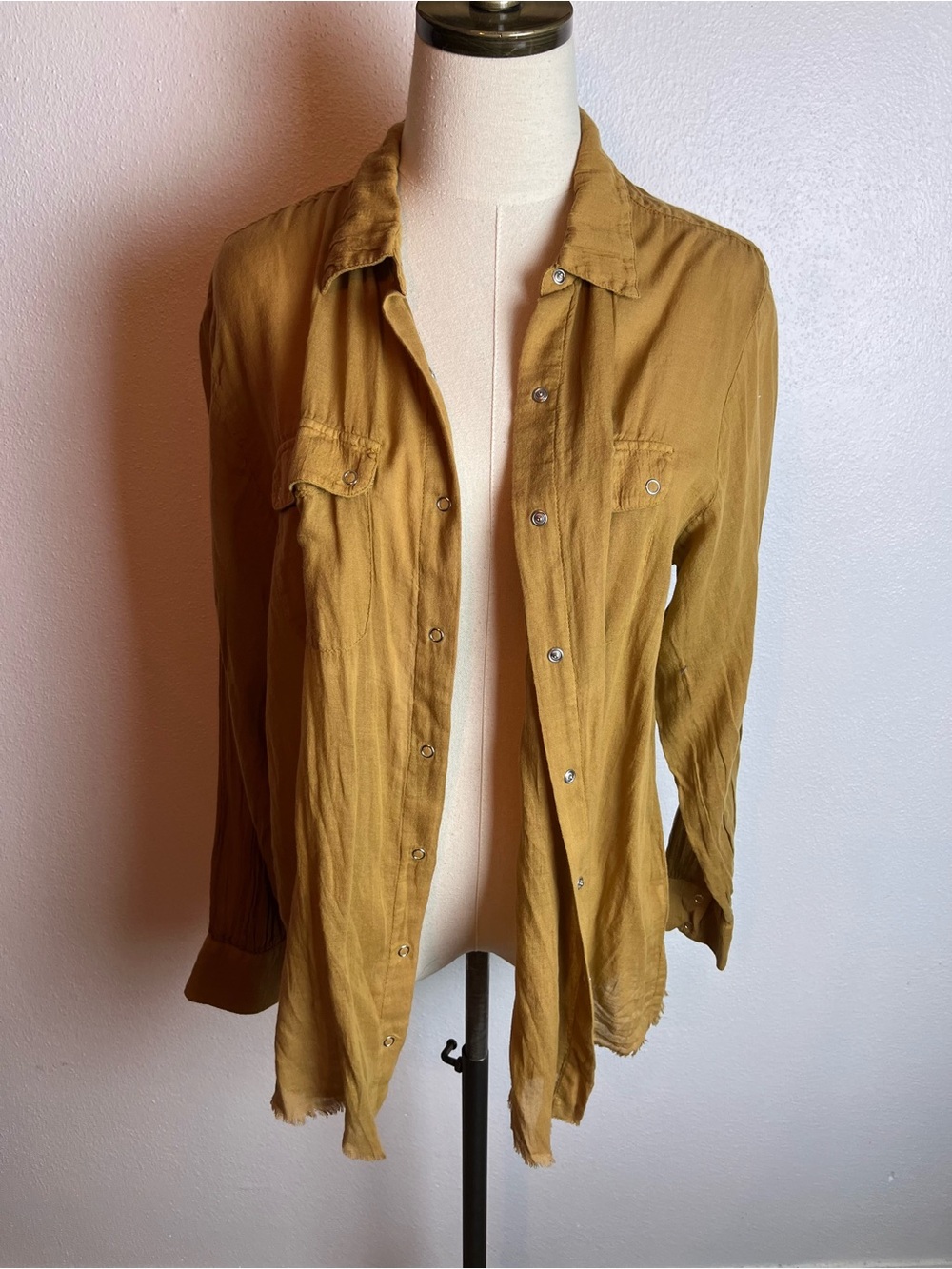 Elan Mustard Button-Down Shirt Jacket 100% Cotton